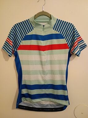 Novara Mint Blue Striped Women's Cycling Jersey Sz M